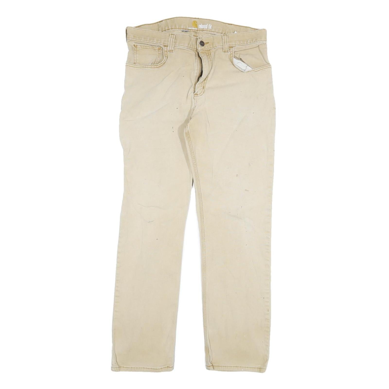 CARHARTT Mens Cotton Blend Beige Relaxed Fit Straight Leg Trousers W32 L29