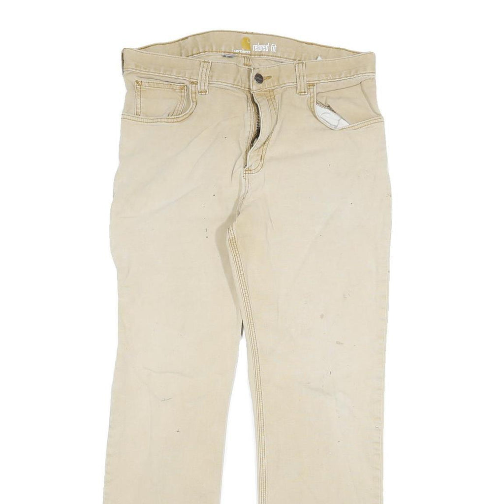 CARHARTT Mens Cotton Blend Beige Relaxed Fit Straight Leg Trousers W32 L29