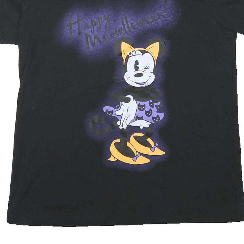 DISNEY Womens Black Happy Meowlloween Graphic T-Shirt L Short Sleeve Crew Neck