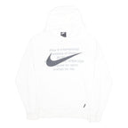 NIKE Mens White Cotton Blend Hoodie L Printed Logo Pullover Sweatshirt