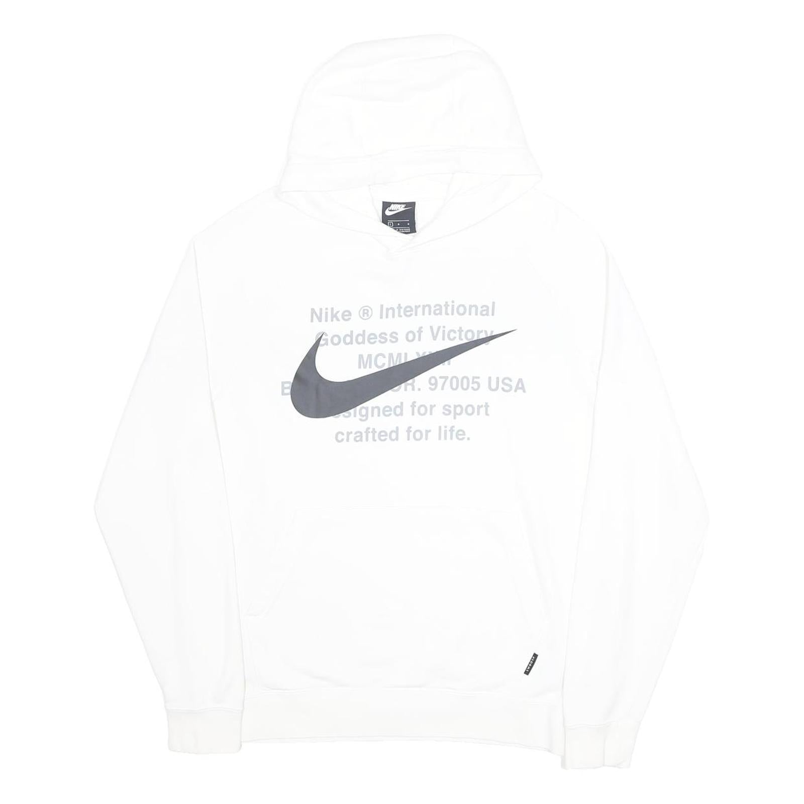 NIKE Mens White Cotton Blend Hoodie L Printed Logo Pullover Sweatshirt