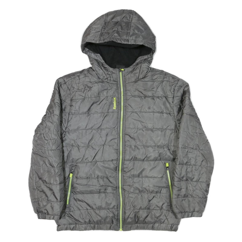 REEBOK Womens Grey Hooded Zip Jacket M Polyester Blend Quilted Lightweight