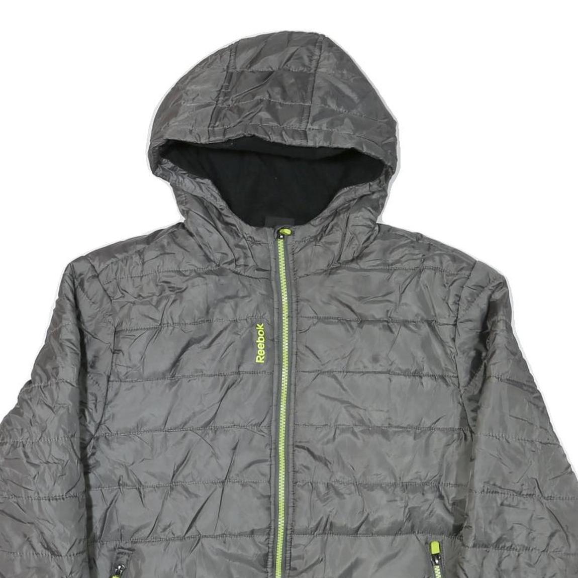 REEBOK Womens Grey Hooded Zip Jacket M Polyester Blend Quilted Lightweight