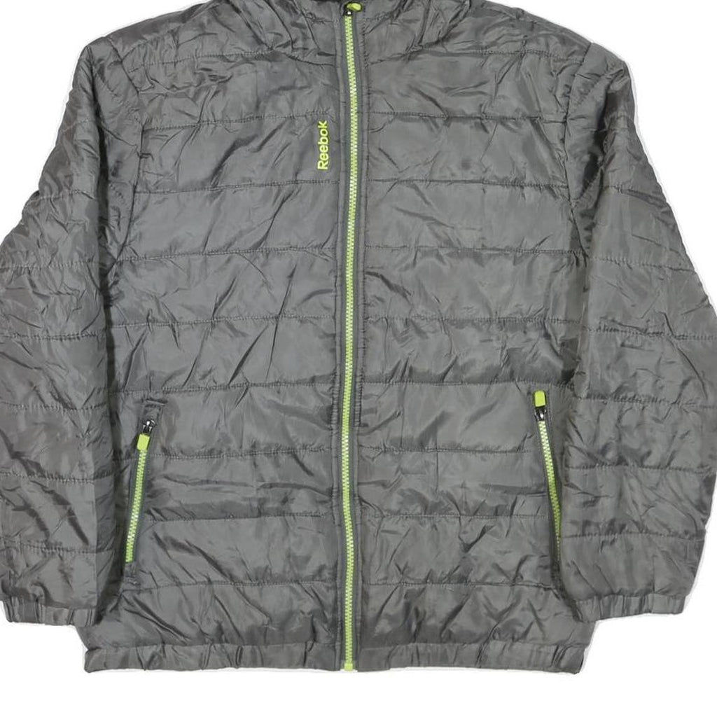 REEBOK Womens Grey Hooded Zip Jacket M Polyester Blend Quilted Lightweight