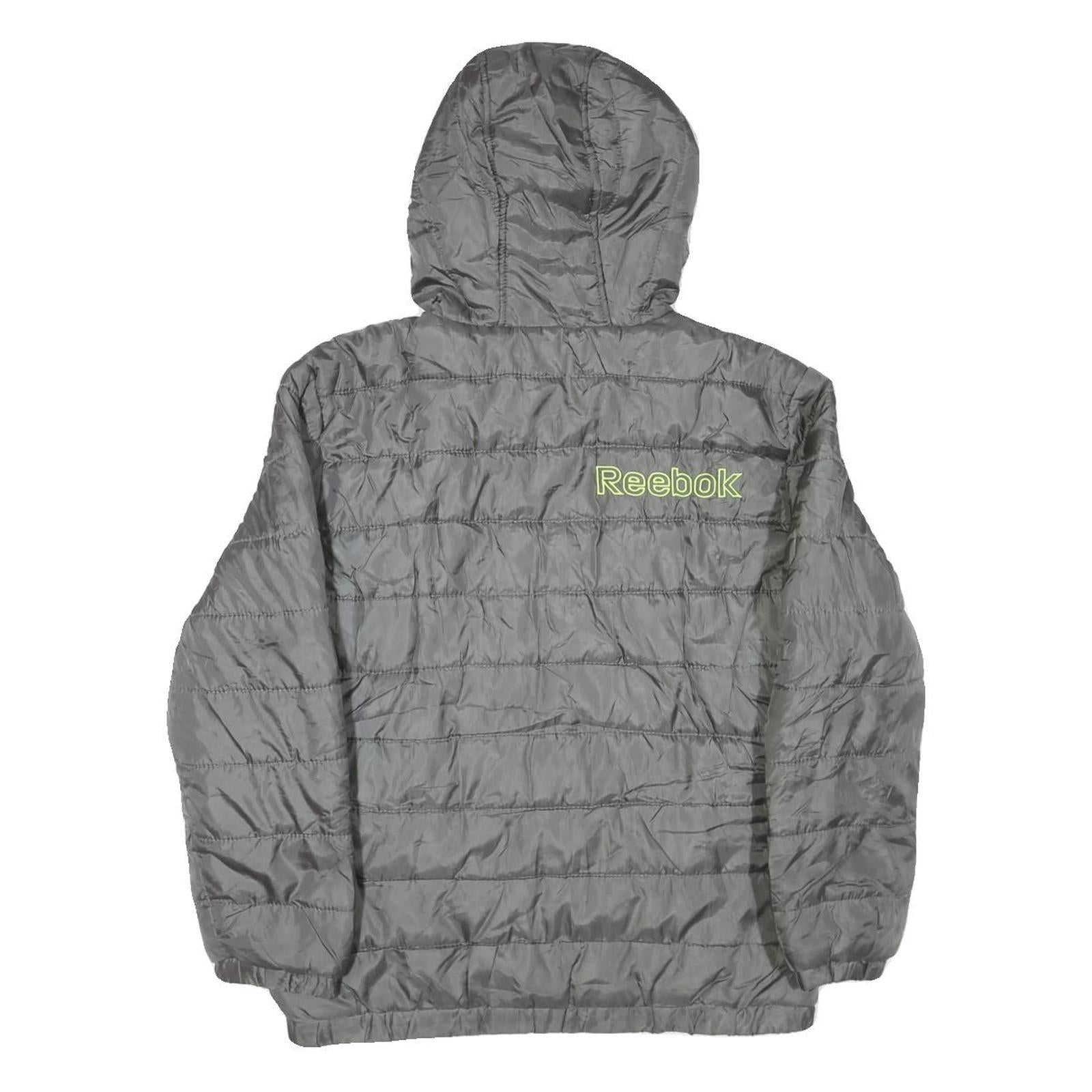 REEBOK Womens Grey Hooded Zip Jacket M Polyester Blend Quilted Lightweight