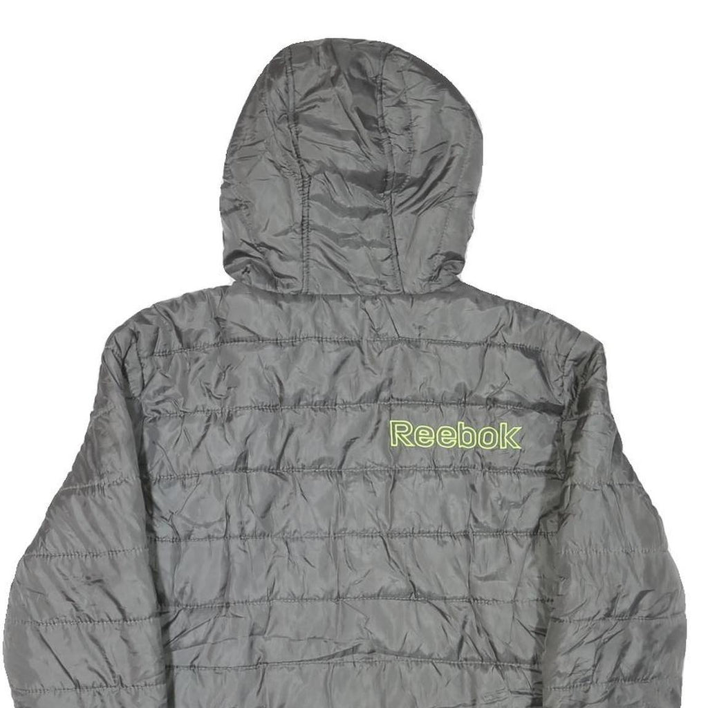 REEBOK Womens Grey Hooded Zip Jacket M Polyester Blend Quilted Lightweight