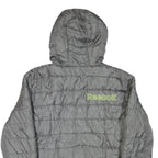REEBOK Womens Grey Hooded Zip Jacket M Polyester Blend Quilted Lightweight