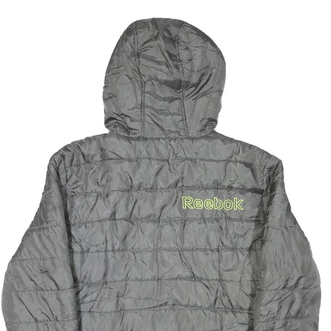 REEBOK Womens Grey Hooded Zip Jacket M Polyester Blend Quilted Lightweight