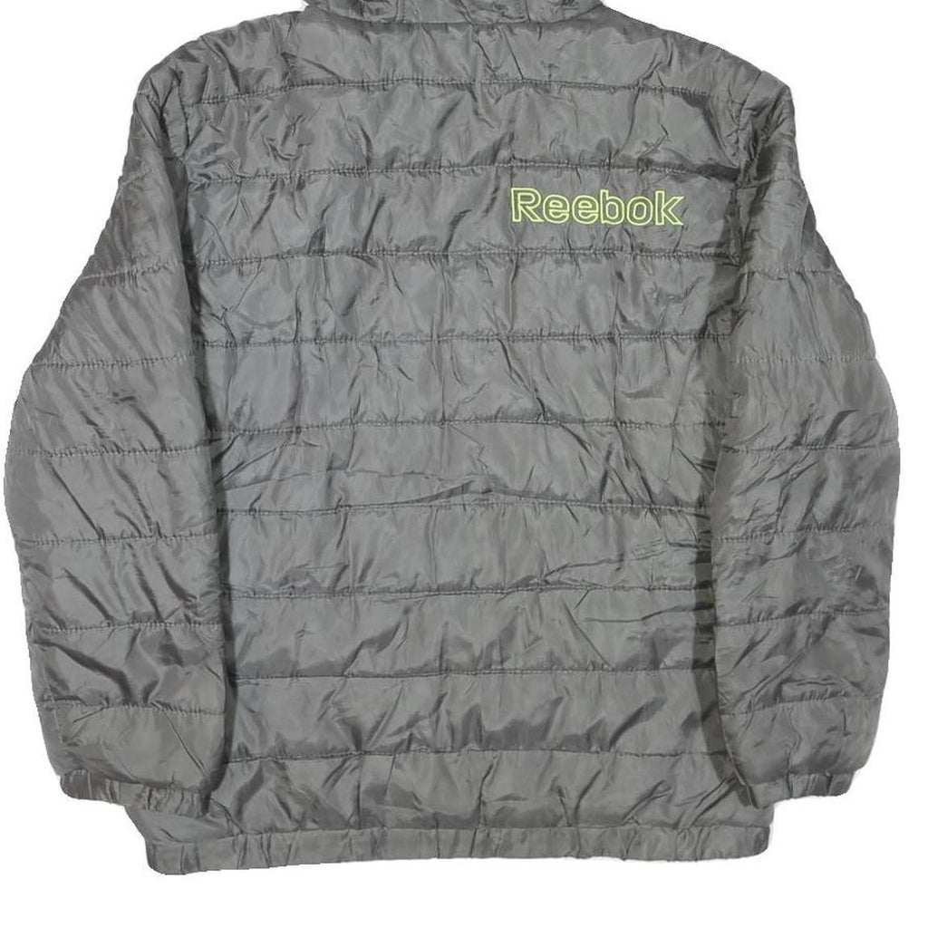 REEBOK Womens Grey Hooded Zip Jacket M Polyester Blend Quilted Lightweight