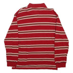 TOMMY HILFIGER Mens Red Striped Long Sleeve Polo Shirt L Cotton Casual