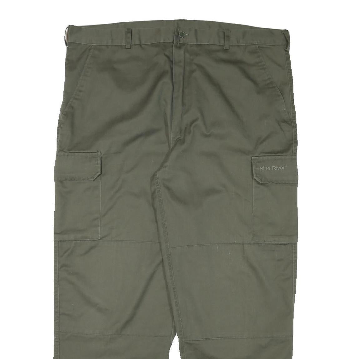 BLUE RIVER Mens Cotton Blend Green Regular Straight Trousers W40 L29 Casual