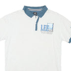 LEE Mens White & Blue Short Sleeve Logo Embroidered Polo Shirt L Cotton Blend