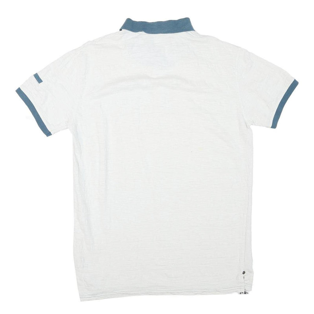 LEE Mens White & Blue Short Sleeve Logo Embroidered Polo Shirt L Cotton Blend