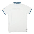 LEE Mens White & Blue Short Sleeve Logo Embroidered Polo Shirt L Cotton Blend