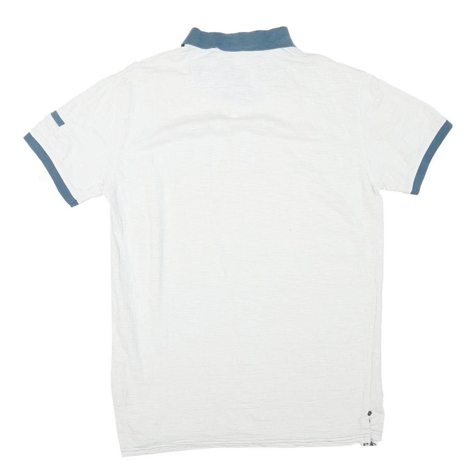 LEE Mens White & Blue Short Sleeve Logo Embroidered Polo Shirt L Cotton Blend