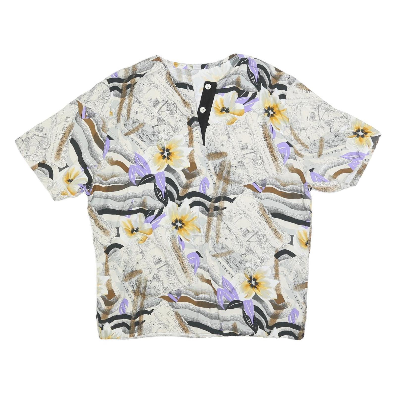 SCHILD Womens White & Purple Printed Top Short Sleeve Round Neck XL Relaxed Fit