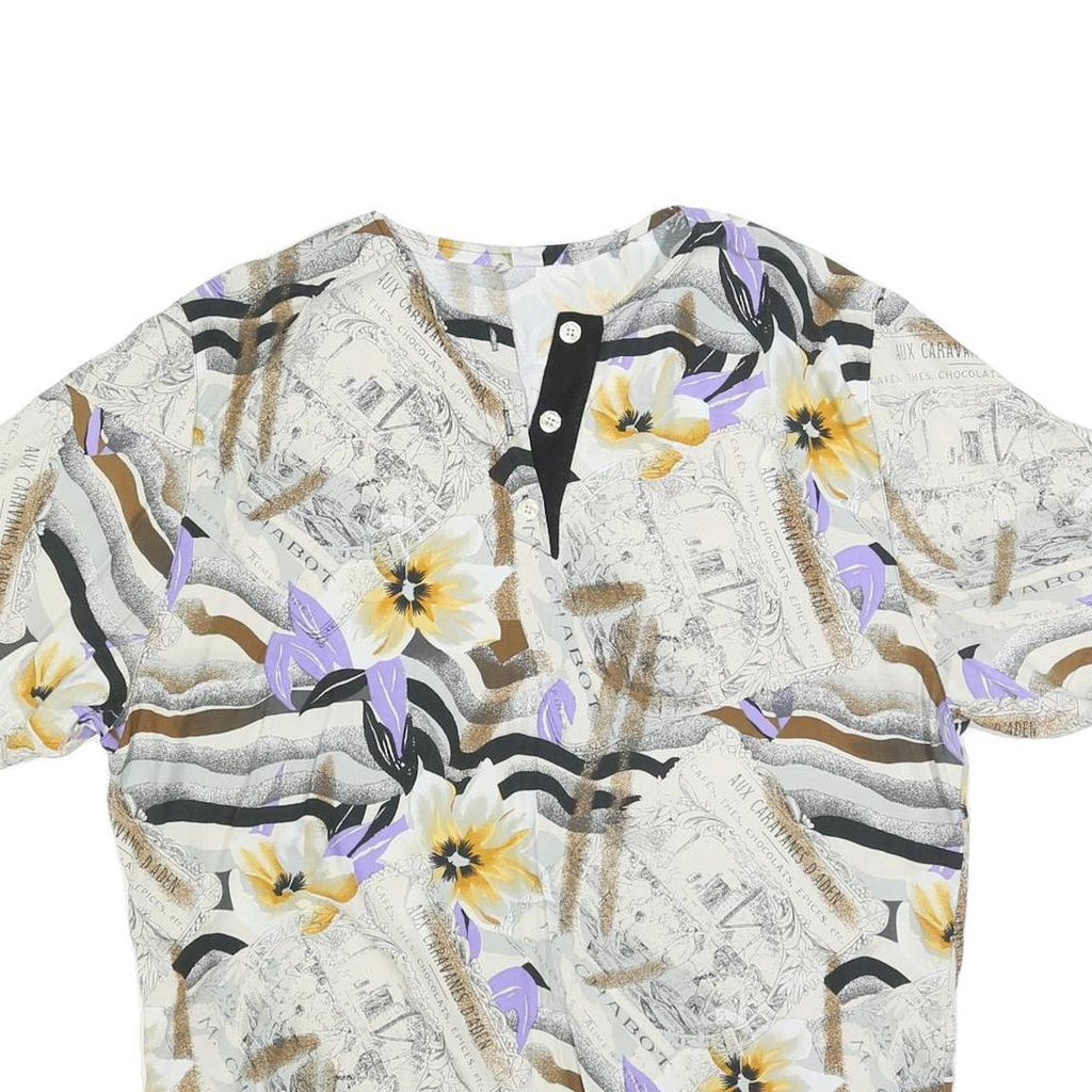 SCHILD Womens White & Purple Printed Top Short Sleeve Round Neck XL Relaxed Fit