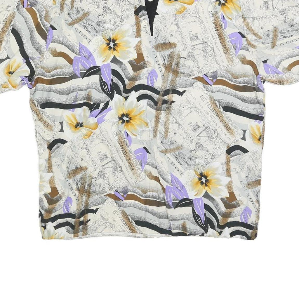 SCHILD Womens White & Purple Printed Top Short Sleeve Round Neck XL Relaxed Fit