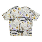 SCHILD Womens White & Purple Printed Top Short Sleeve Round Neck XL Relaxed Fit