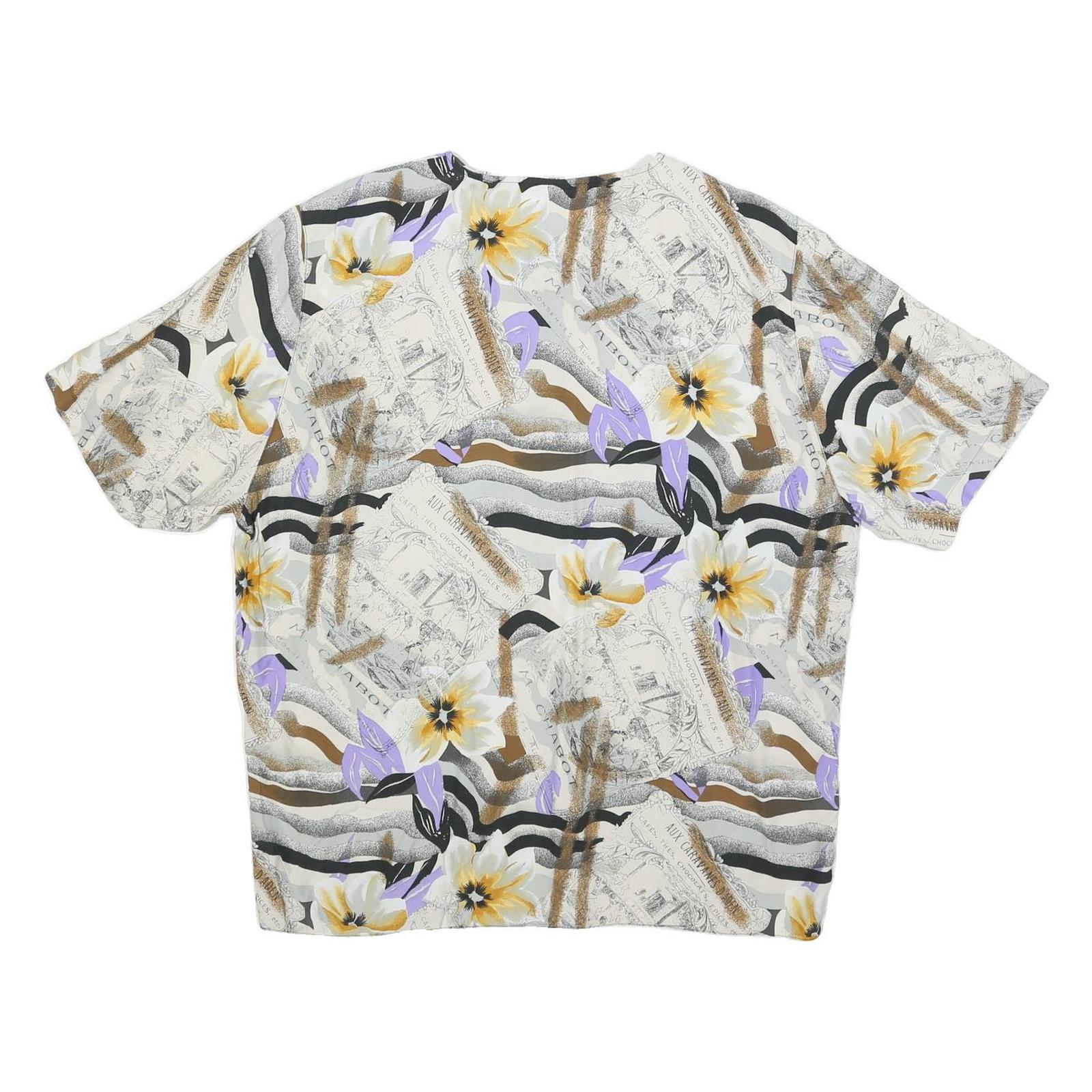 SCHILD Womens White & Purple Printed Top Short Sleeve Round Neck XL Relaxed Fit