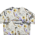 SCHILD Womens White & Purple Printed Top Short Sleeve Round Neck XL Relaxed Fit