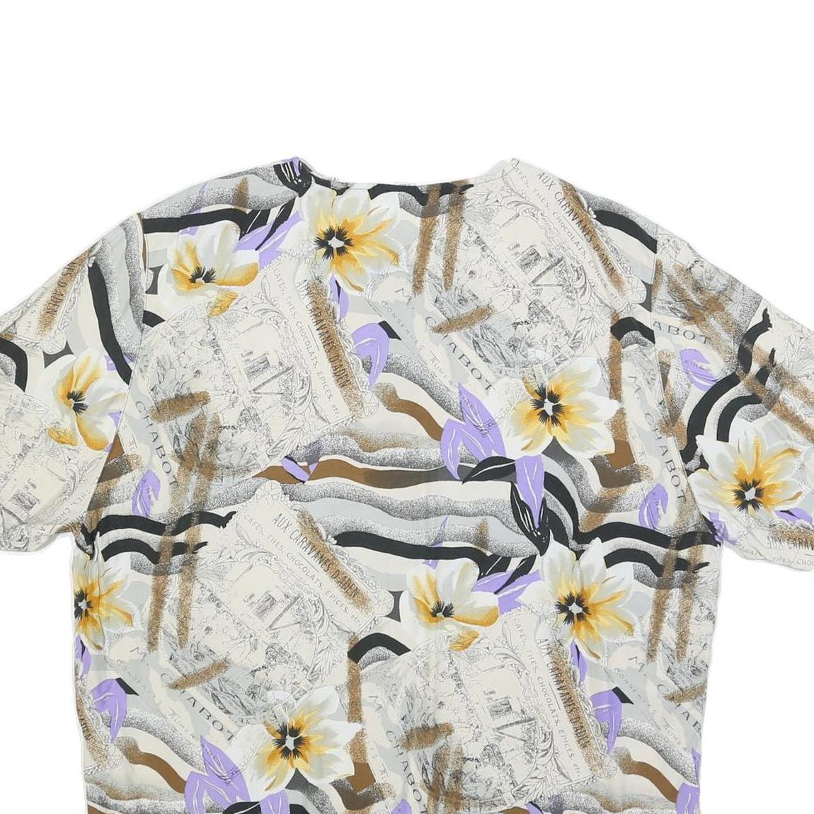 SCHILD Womens White & Purple Printed Top Short Sleeve Round Neck XL Relaxed Fit