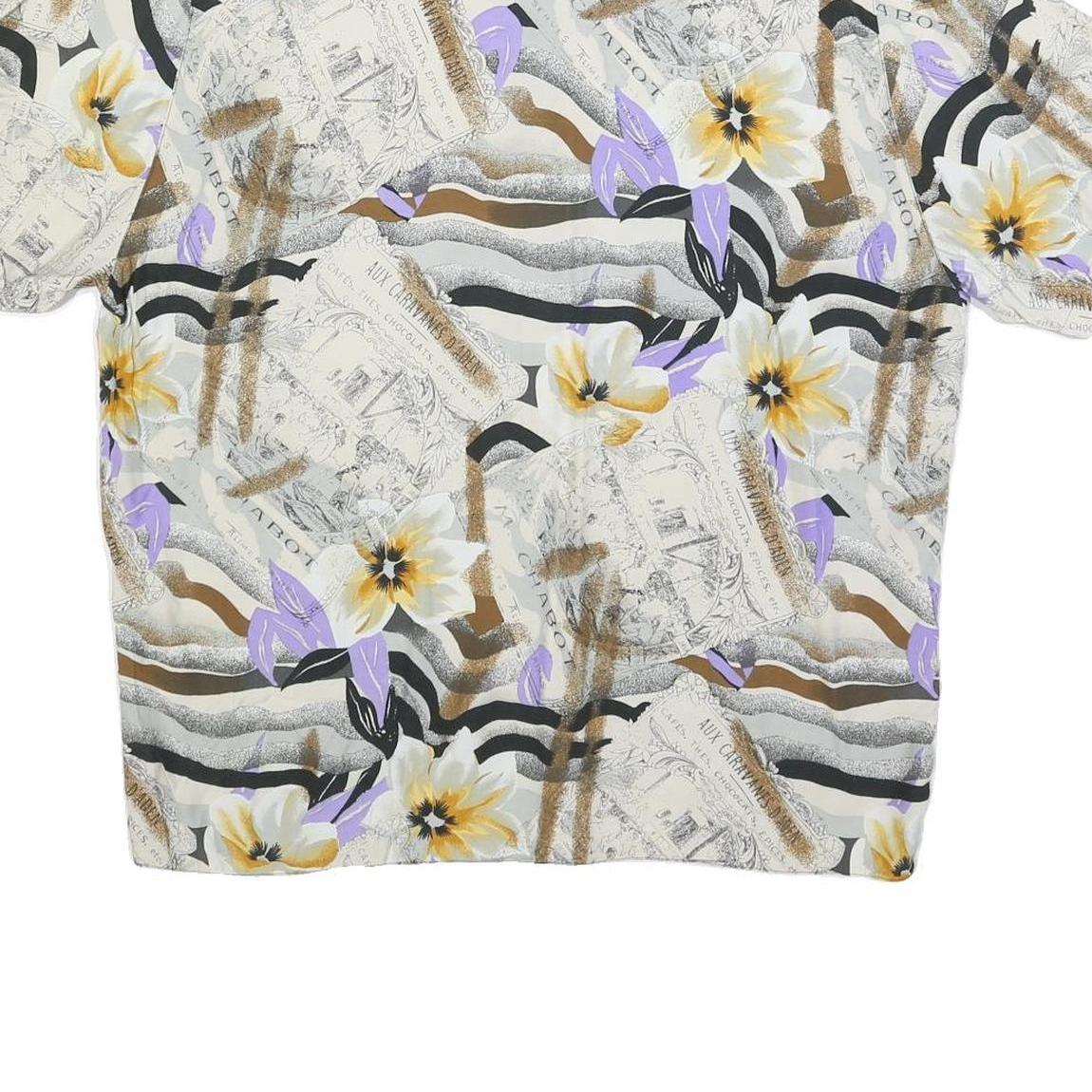 SCHILD Womens White & Purple Printed Top Short Sleeve Round Neck XL Relaxed Fit