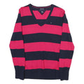 TOMMY HILFIGER Womens Red & Navy Patterned V-Neck Regular Fit Jumper M Cotton
