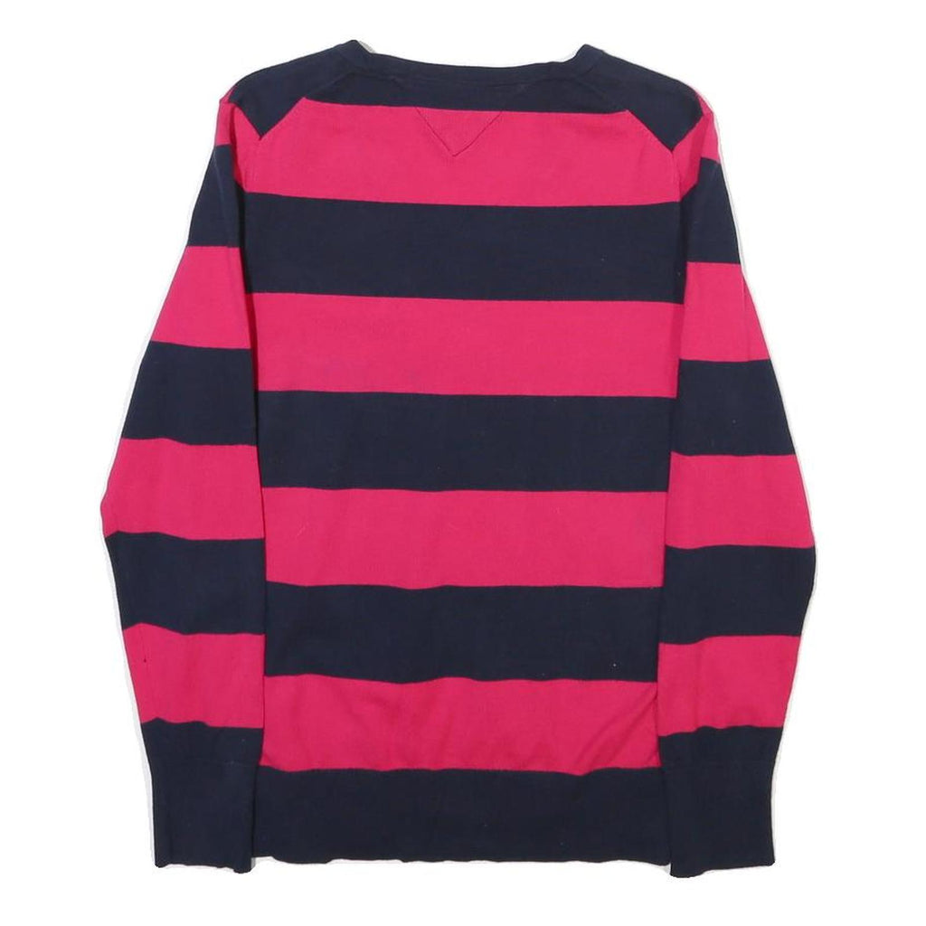 TOMMY HILFIGER Womens Red & Navy Patterned V-Neck Regular Fit Jumper M Cotton