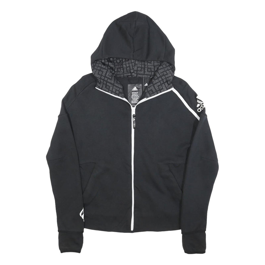 ADIDAS Womens Black Zip Hooded Hoodie S Cotton Blend Sportswear