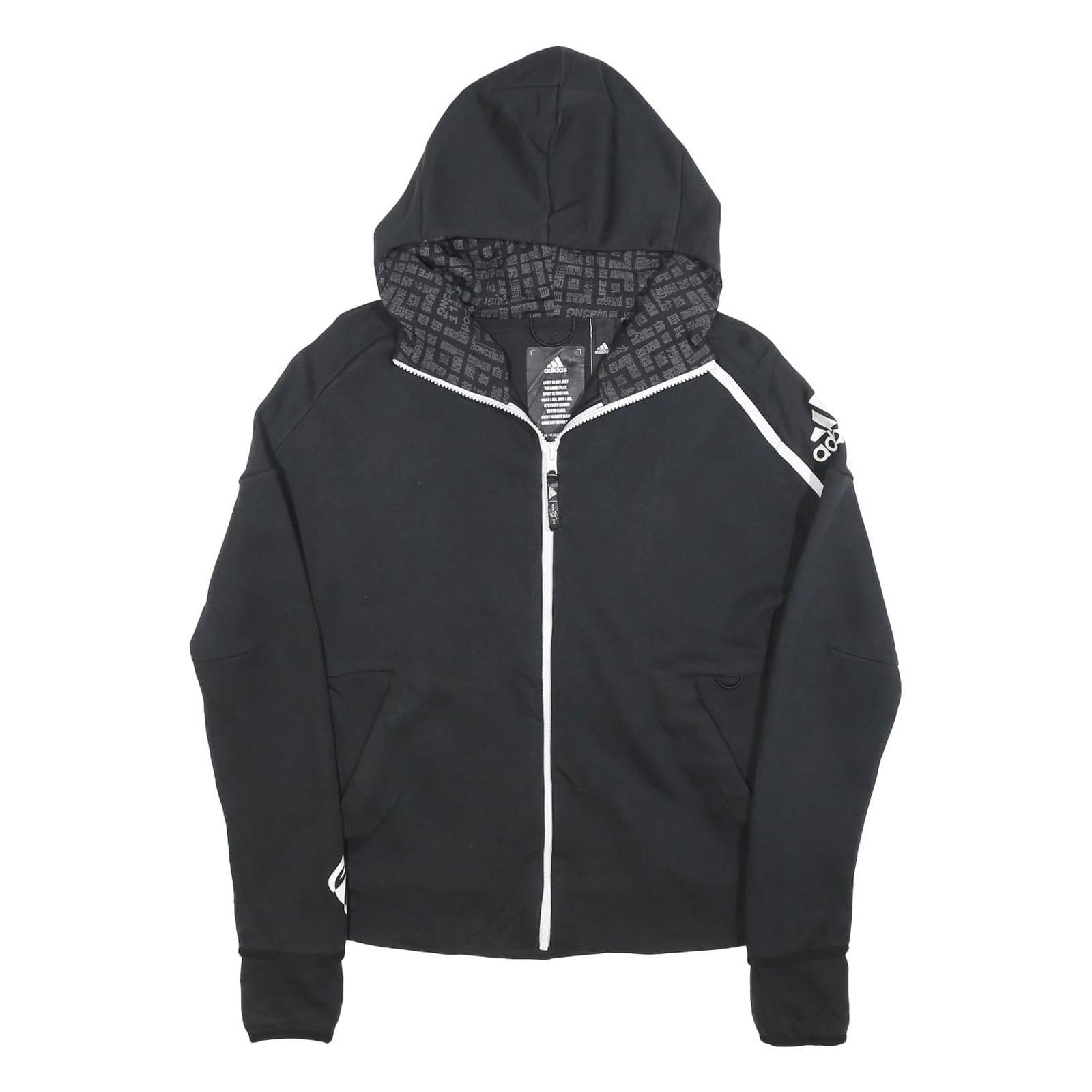 ADIDAS Womens Black Zip Hooded Hoodie S Cotton Blend Sportswear