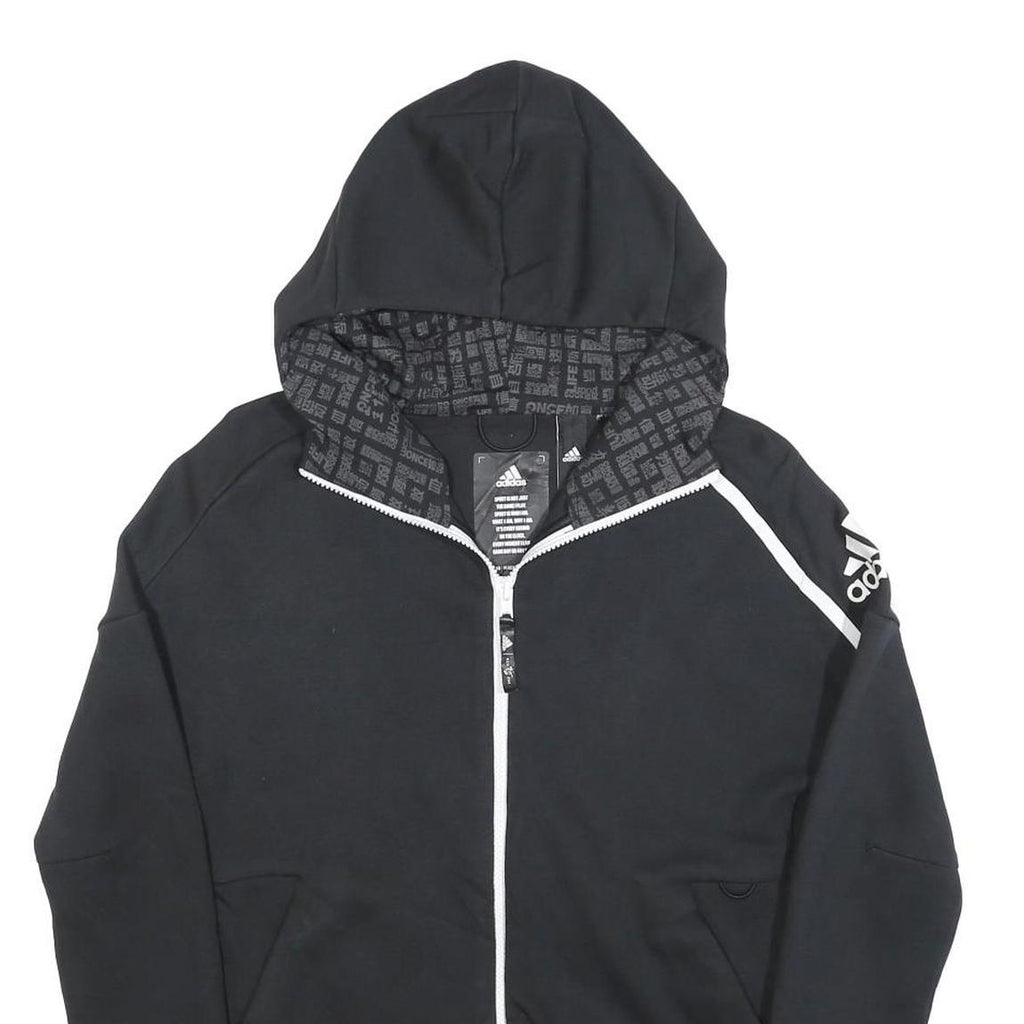 ADIDAS Womens Black Zip Hooded Hoodie S Cotton Blend Sportswear