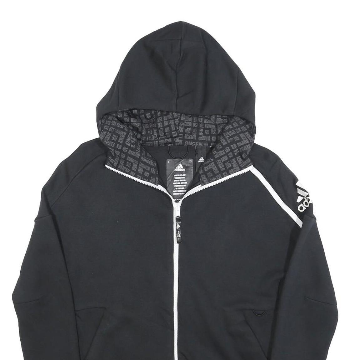 ADIDAS Womens Black Zip Hooded Hoodie S Cotton Blend Sportswear