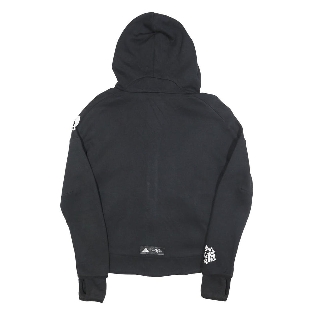 ADIDAS Womens Black Zip Hooded Hoodie S Cotton Blend Sportswear