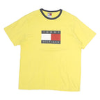 TOMMY HILFIGER Mens Yellow T-Shirt L Short Sleeve Crew Neck Logo Print