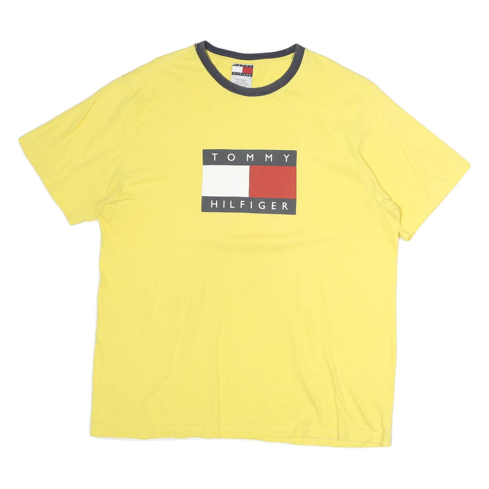 TOMMY HILFIGER Mens Yellow T-Shirt L Short Sleeve Crew Neck Logo Print