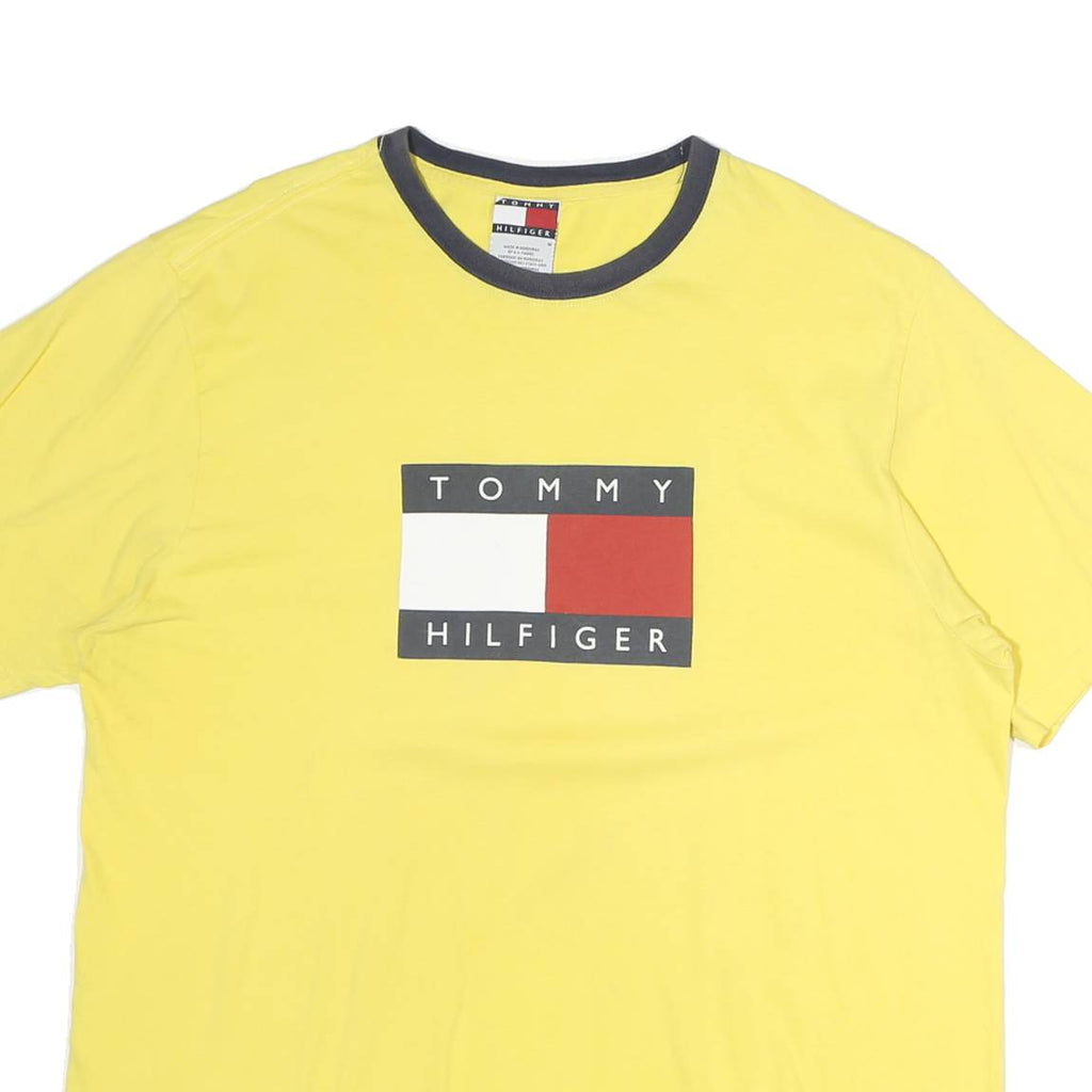 TOMMY HILFIGER Mens Yellow T-Shirt L Short Sleeve Crew Neck Logo Print
