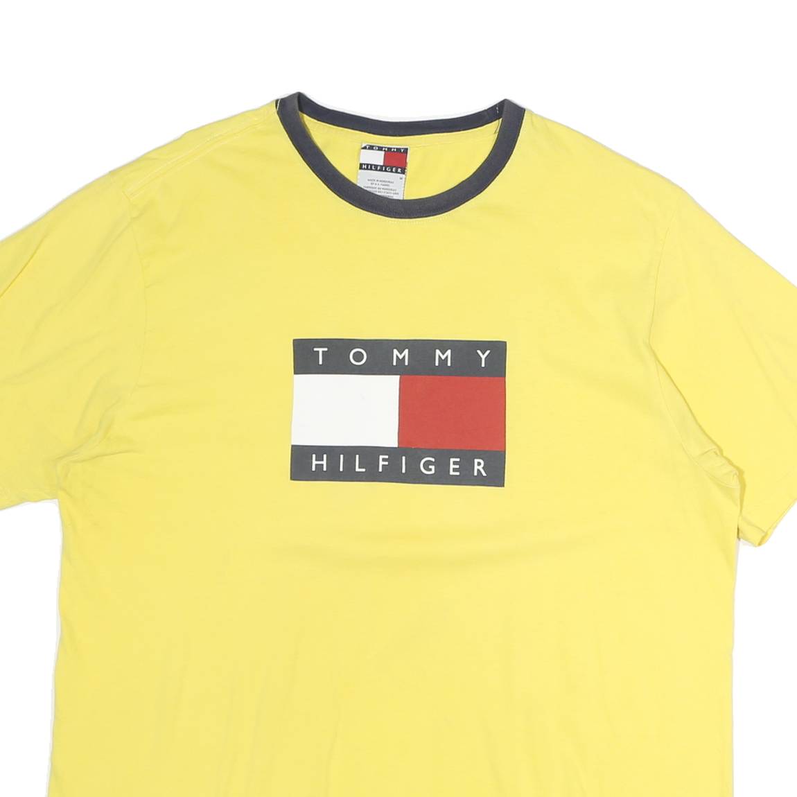 TOMMY HILFIGER Mens Yellow T-Shirt L Short Sleeve Crew Neck Logo Print