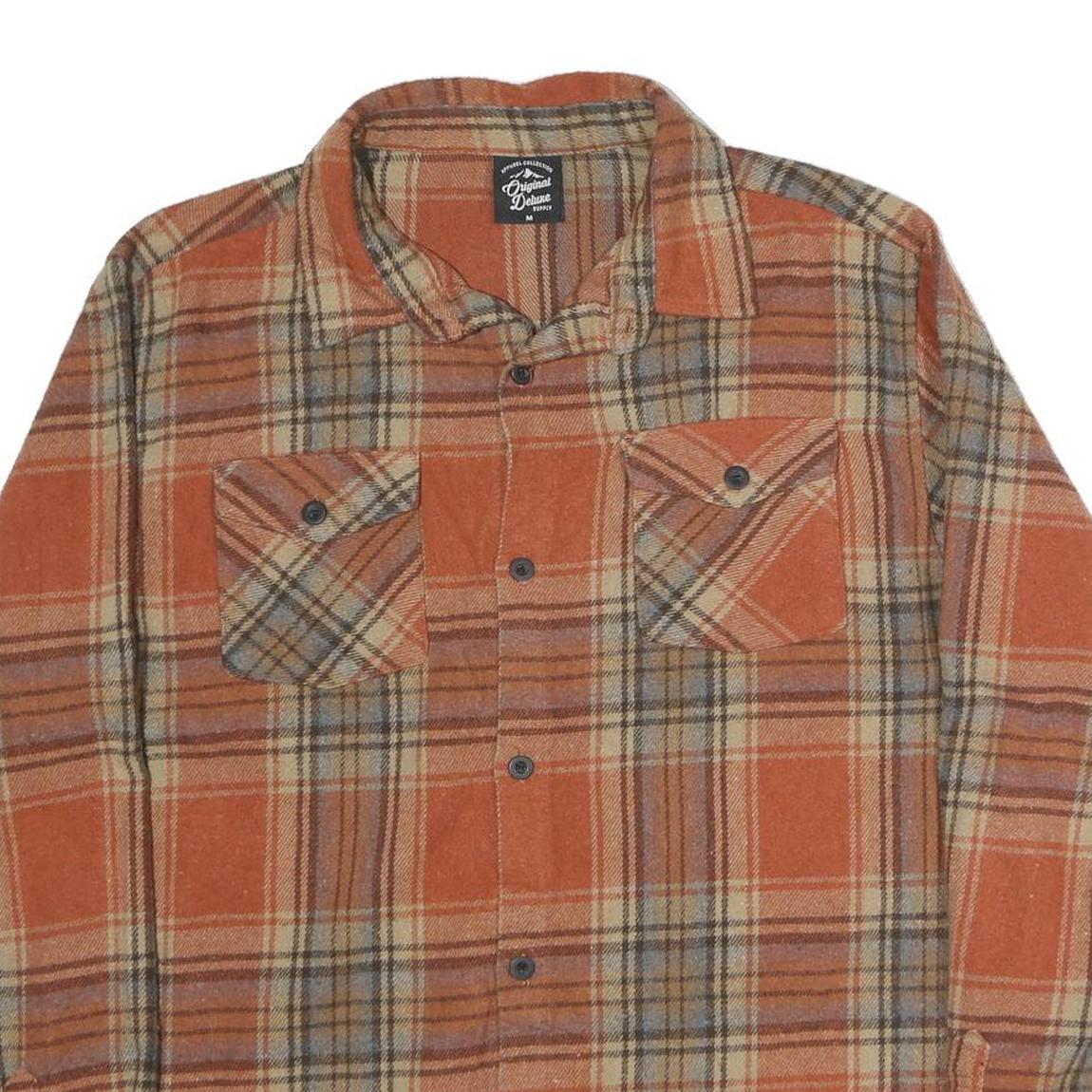 ORIGINAL DELUXE Mens Orange Beige Checked Shirt M Cotton Long Sleeve Button Up