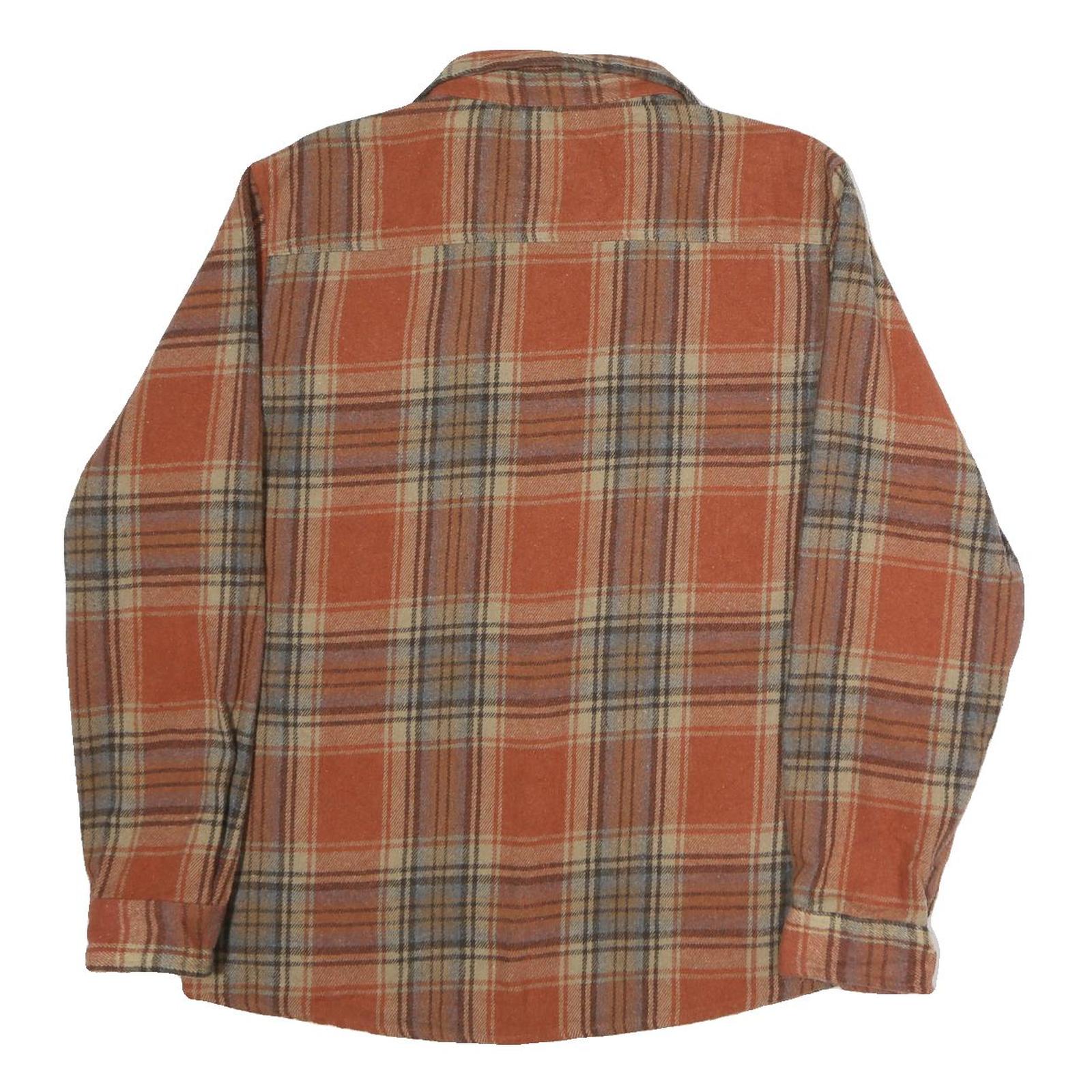 ORIGINAL DELUXE Mens Orange Beige Checked Shirt M Cotton Long Sleeve Button Up