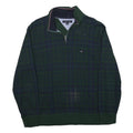 TOMMY HILFIGER Mens Green & Navy Check Patterned Jumper Half Zip Crew Neck