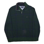 TOMMY HILFIGER Mens Green & Navy Check Patterned Jumper Half Zip Crew Neck