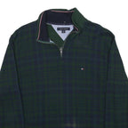 TOMMY HILFIGER Mens Green & Navy Check Patterned Jumper Half Zip Crew Neck