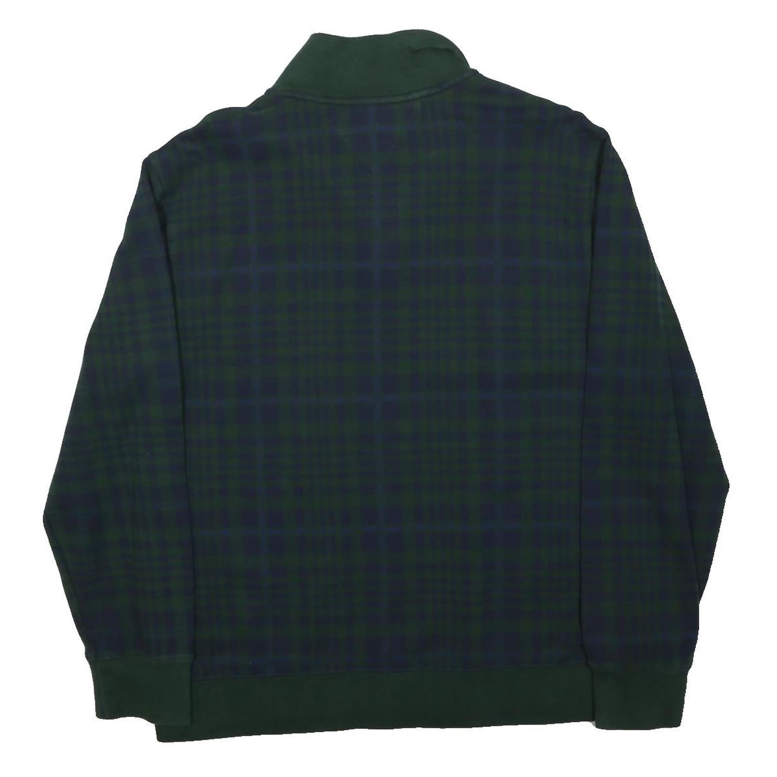TOMMY HILFIGER Mens Green & Navy Check Patterned Jumper Half Zip Crew Neck