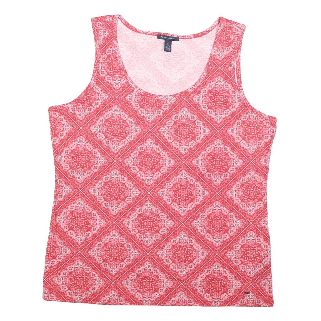 TOMMY HILFIGER Womens Red Printed Sleeveless Round Neck Top XL Cotton Blend