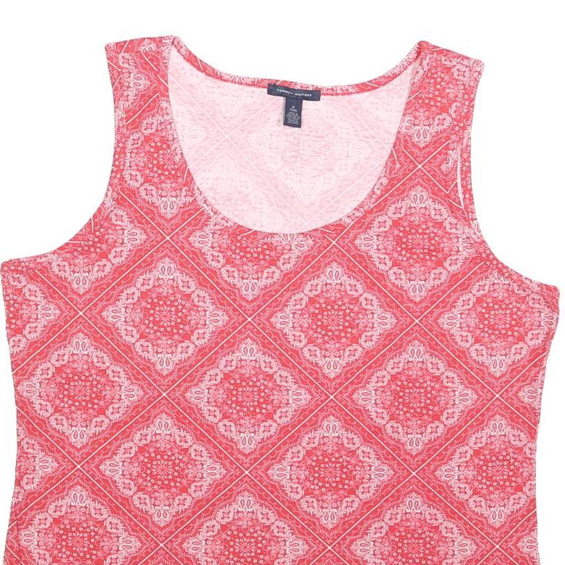 TOMMY HILFIGER Womens Red Printed Sleeveless Round Neck Top XL Cotton Blend