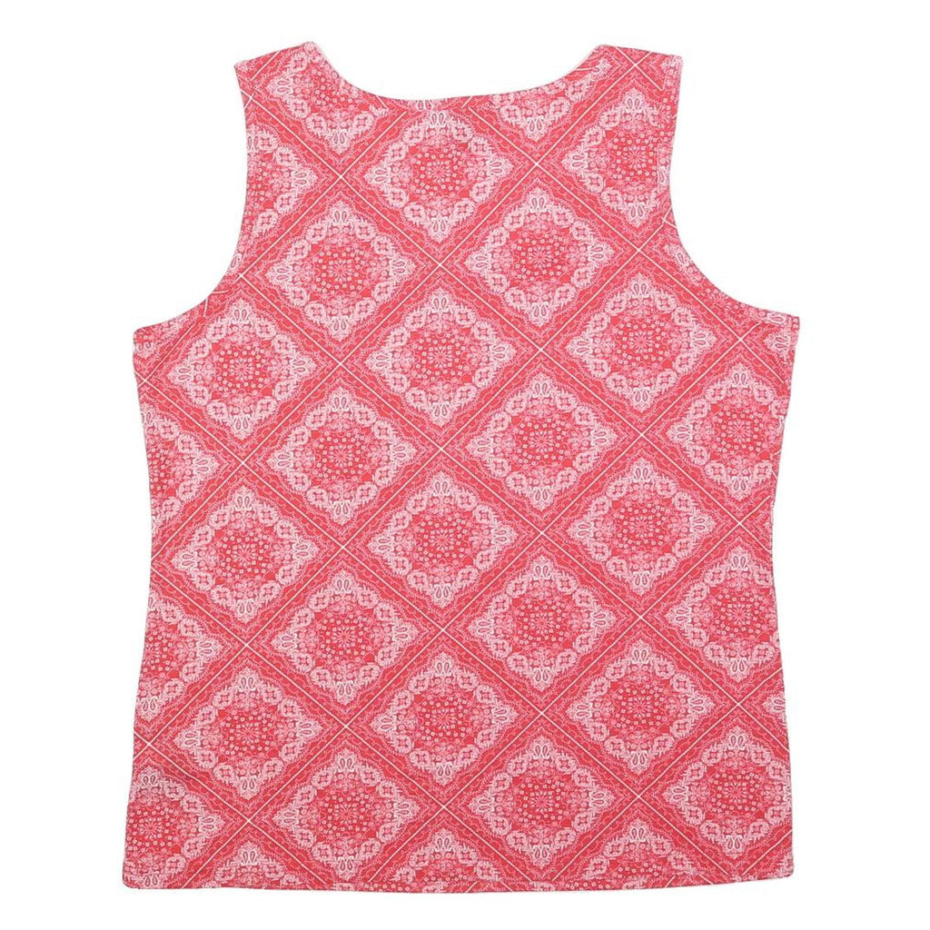TOMMY HILFIGER Womens Red Printed Sleeveless Round Neck Top XL Cotton Blend