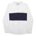 LACOSTE Mens White & Navy Long Sleeve Colourblock Polo Shirt L Cotton Classic