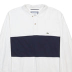LACOSTE Mens White & Navy Long Sleeve Colourblock Polo Shirt L Cotton Classic