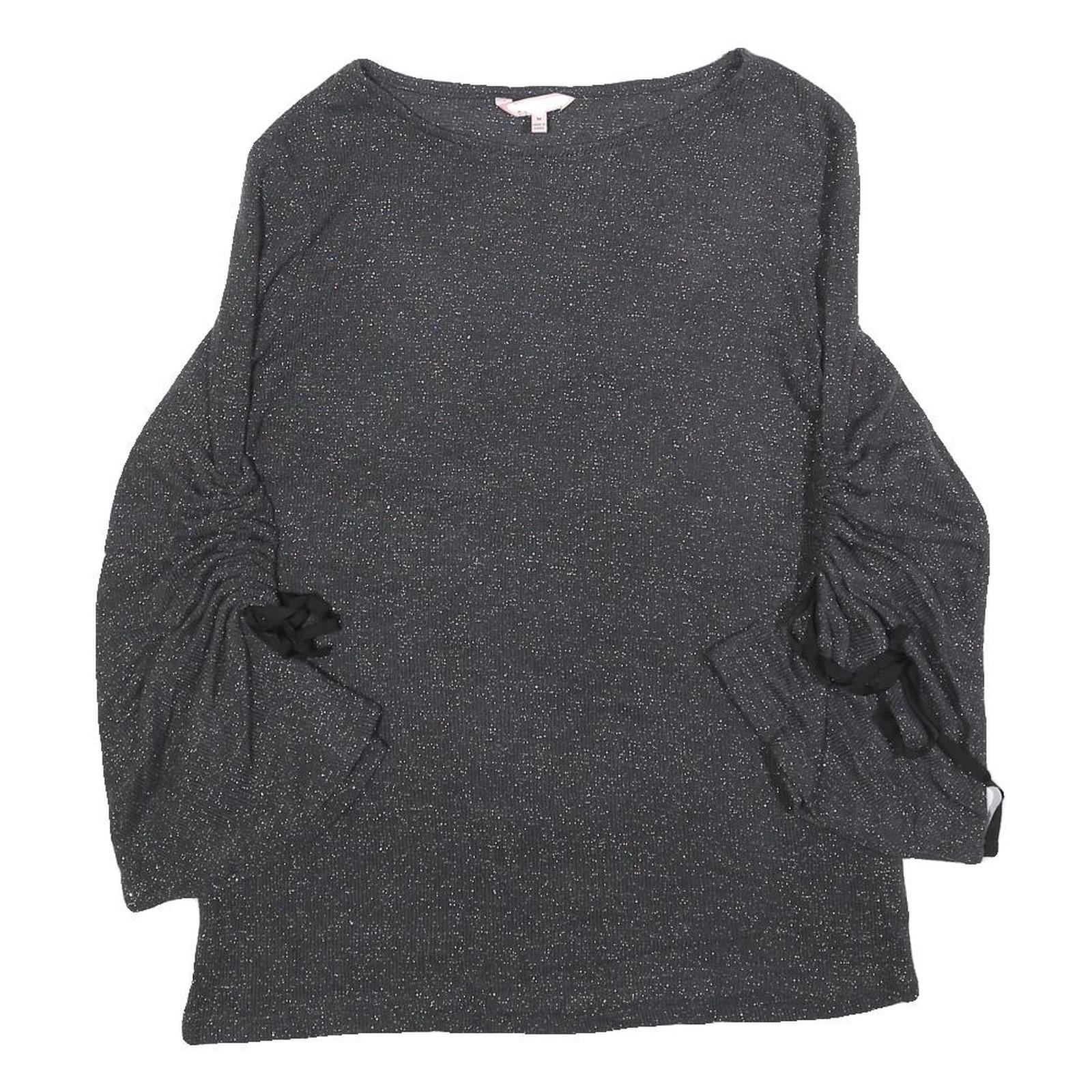 JUICY COUTURE Womens Black Sparkle Plain Crew Neck Chunky Knit M Jumper